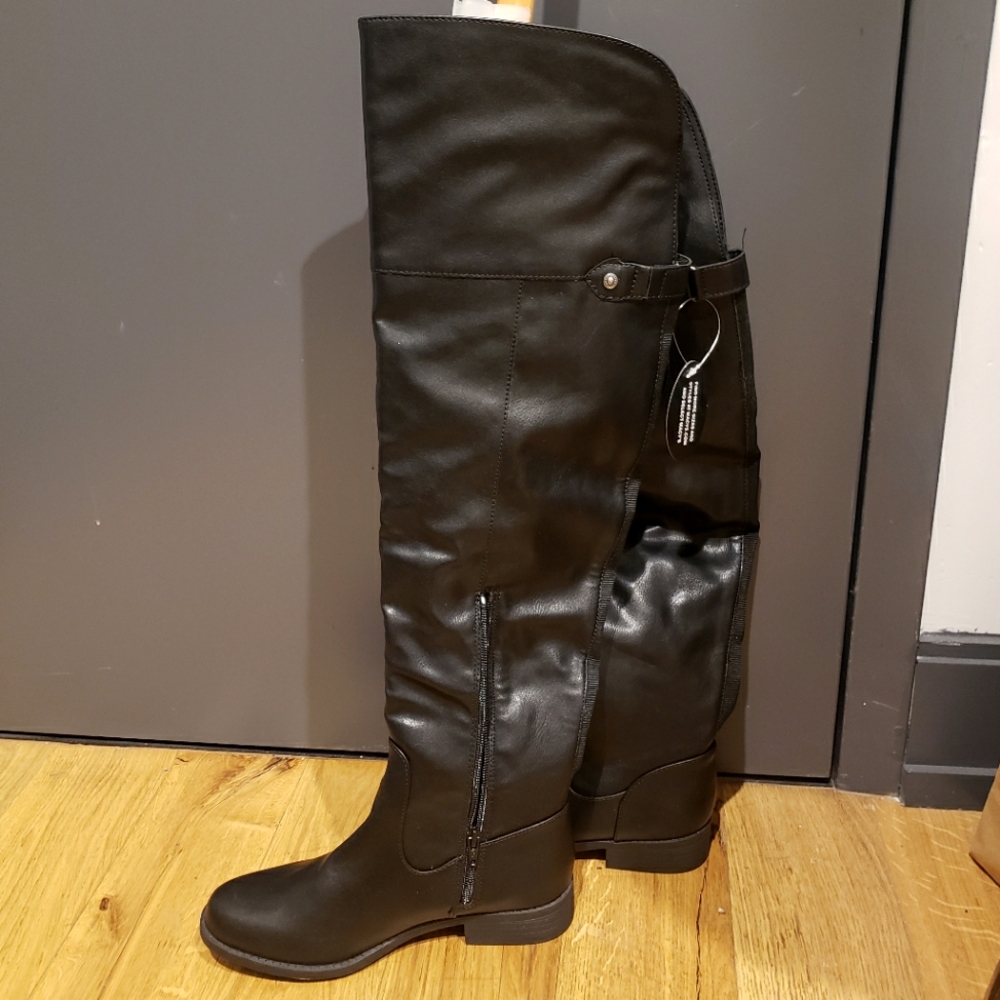 Sun + Stone Over the knee vegan leather black boots, 8.5, NWT